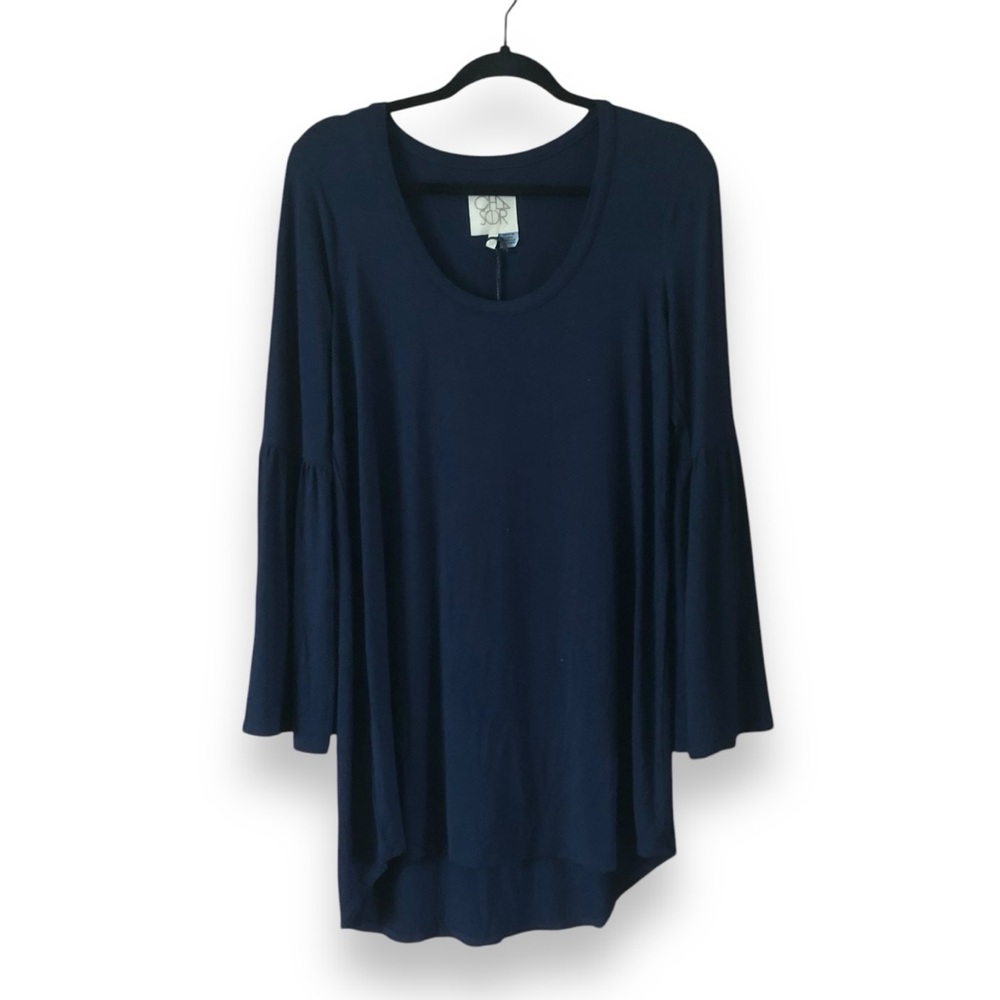 Chaser Flared Sleeve Scoop Neck Hi Lo Tunic Dress Navy Blue NWT Size Medium